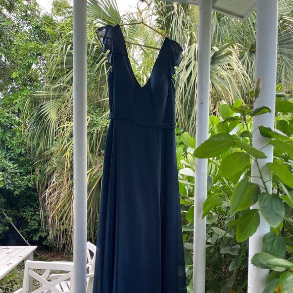 Azazie Dark Navy Bridesmaid Dress custom size close to 10/12 - Picture 3 of 15